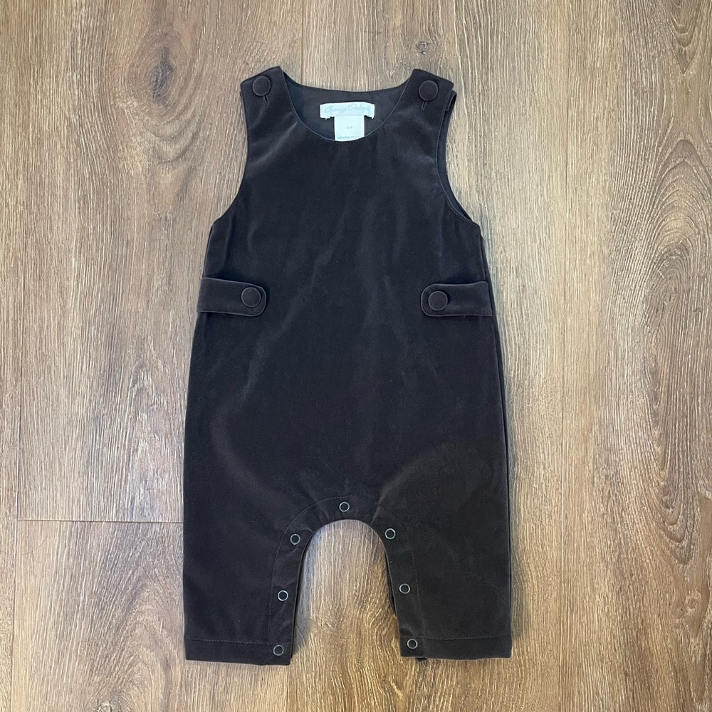 NWOT Carriage Boutique Velvet Long John John Romper Gray 6 months